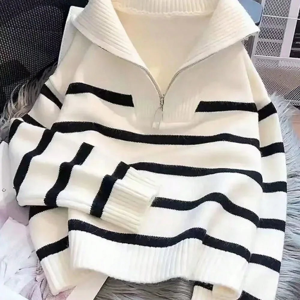 Casual Womens Striped Crew Neck Pullover Sweater Long Sleeve Top